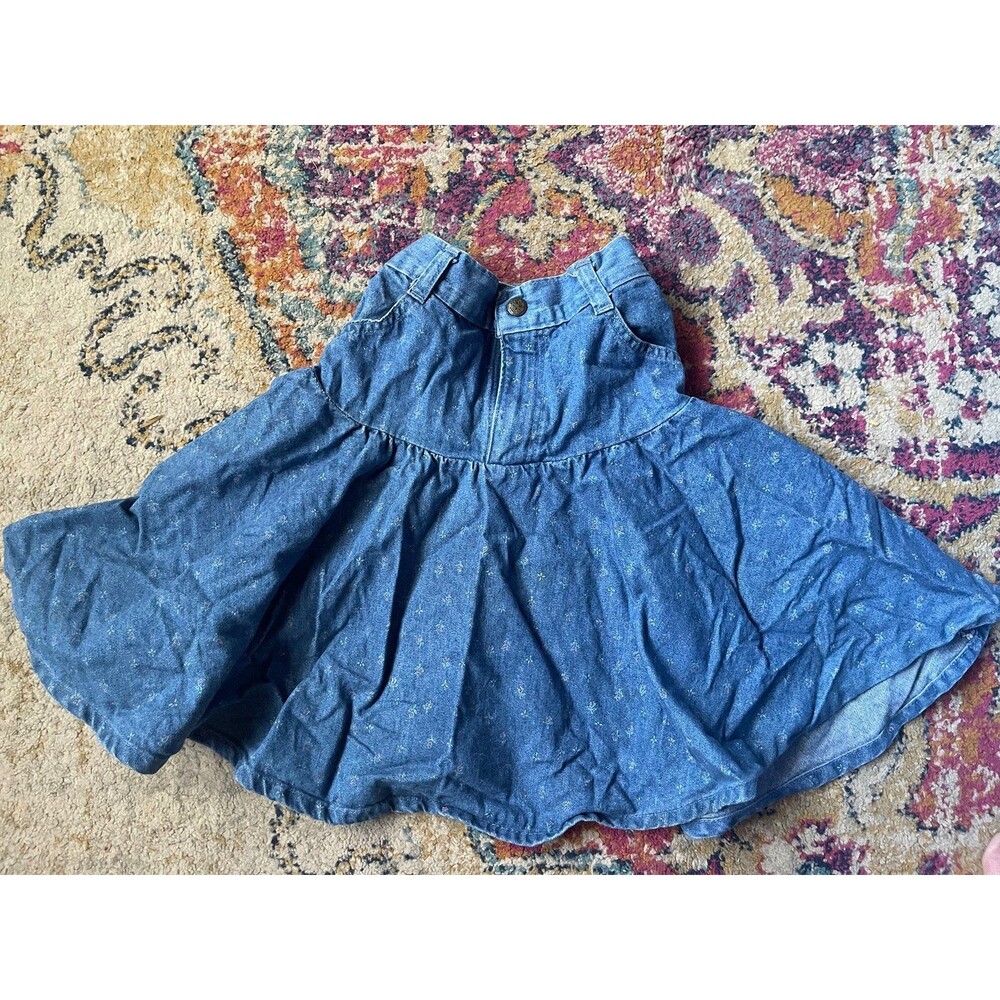 80s Vintage OshKosh Drop Waist Denim Skirt with Pink Logo Tag & Floral Print